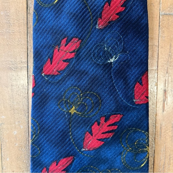 ERMENEGILDO ZEGNA Tie 100% Silk Blue Gold Leaf Print Necktie ITALY Luxury - Picture 2 of 6